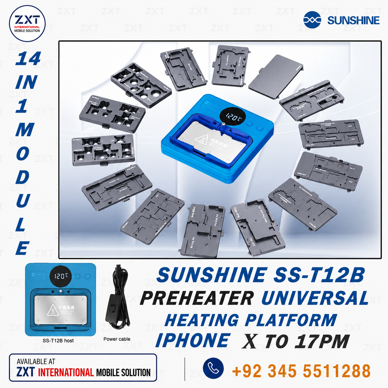 Sunshine SS-T12B Preheater 14in1 Universal Motherboard Heating Platform for iPhone X–17 Pro Max - Image 1