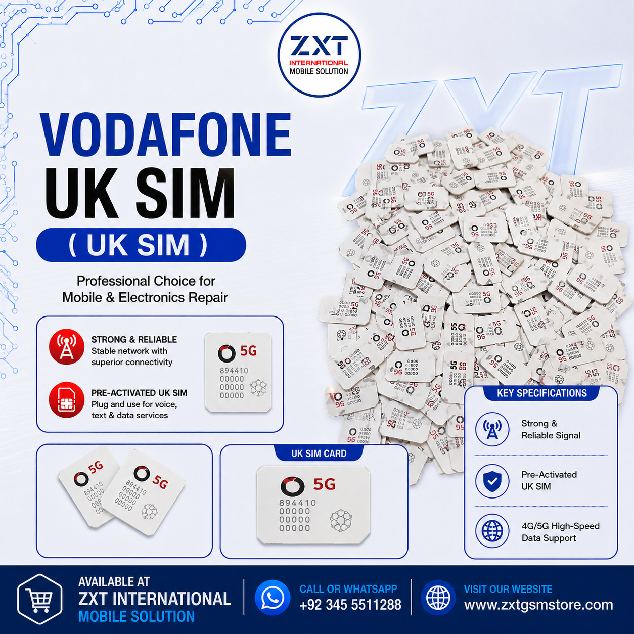 Vodafone UK SIM Card | Pre-Activated 4G/5G SIM for Calls, Text & Data - Image 1