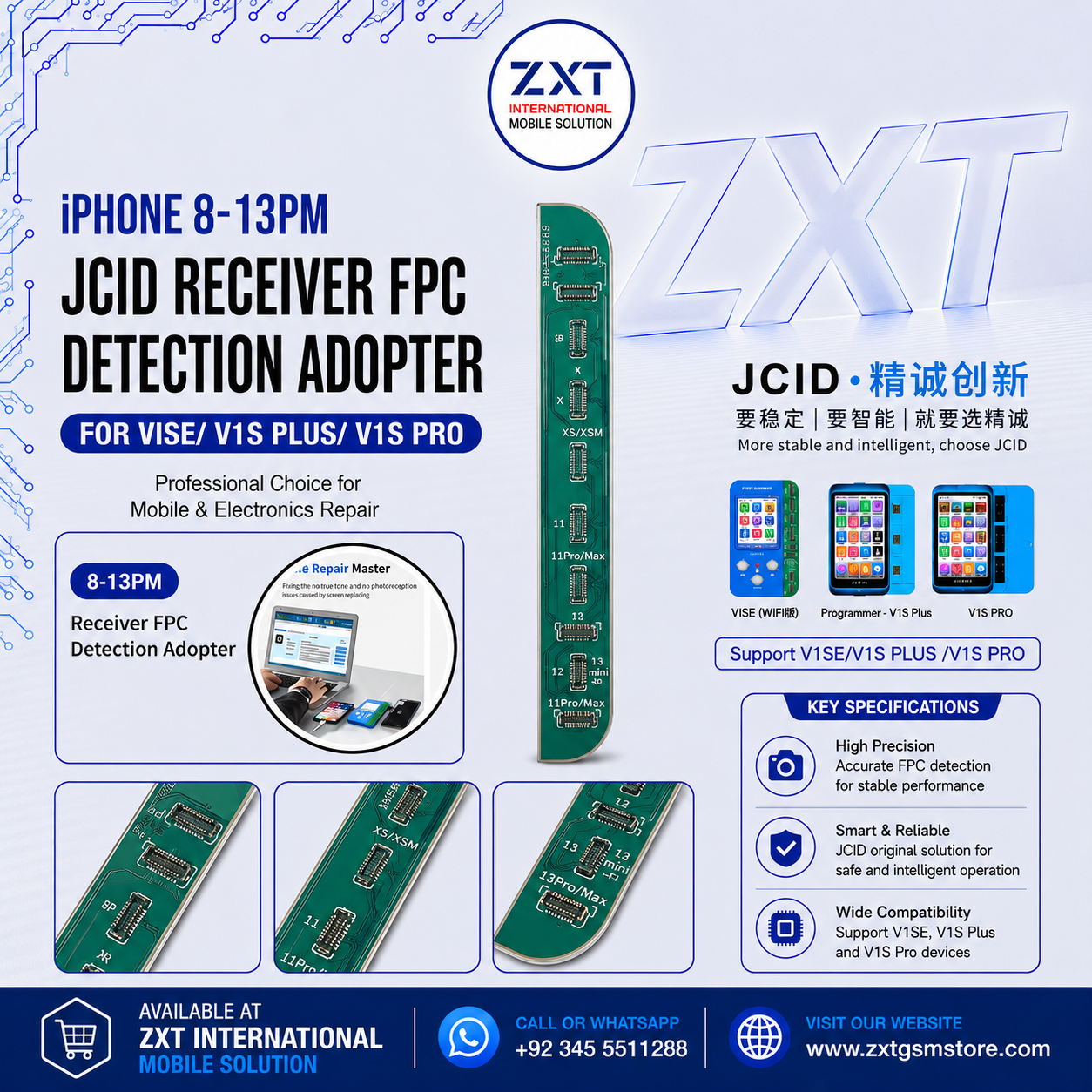 iPhone 8-13PM JCID Receiver FPC Detection Adapter for V1SE / V1S Plus / V1S Pro - Image 1