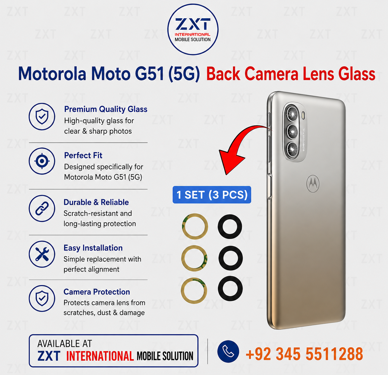 Motorola Moto G51 5G Back Camera Lens Glass - Image 1