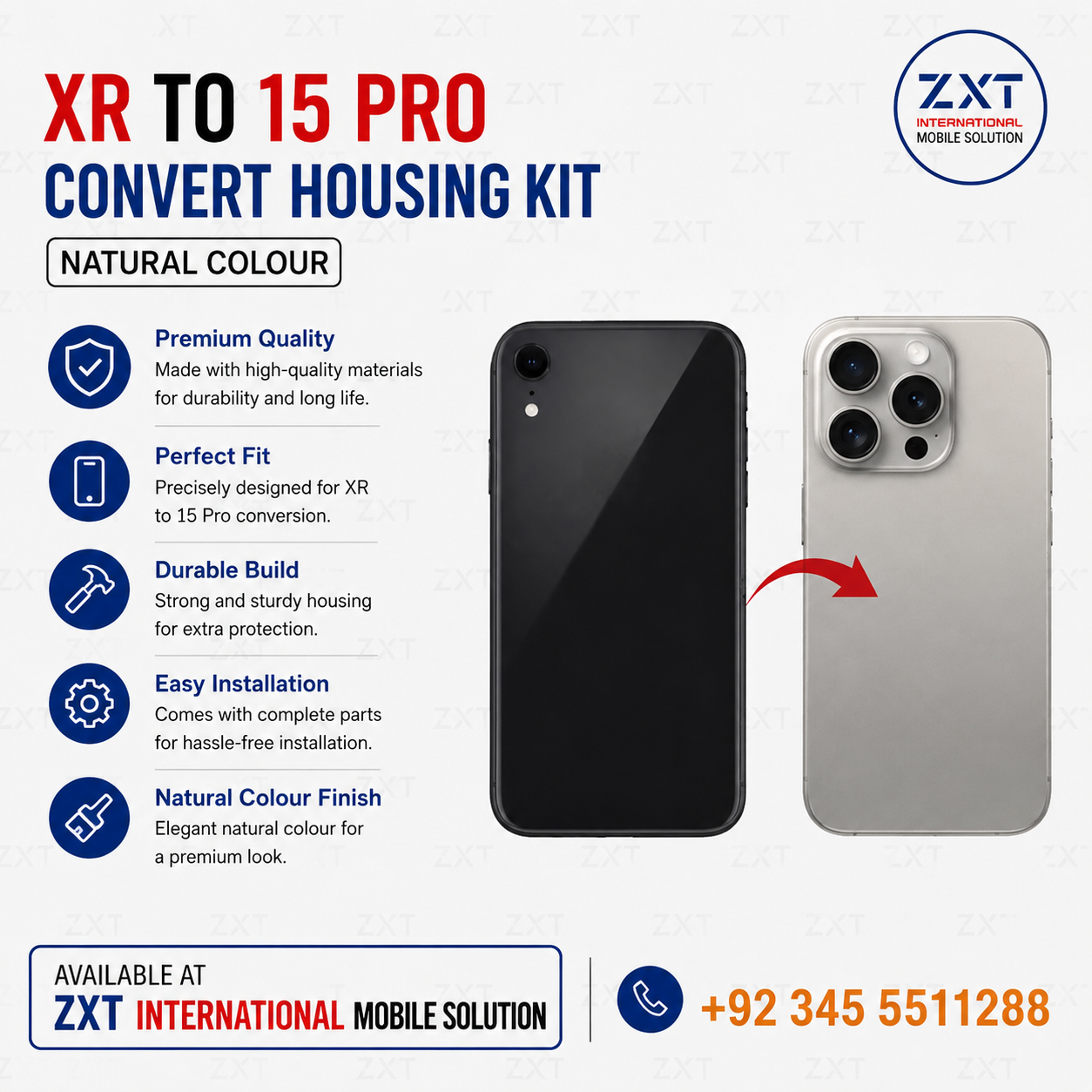XR to 15 Pro Convert Housing Kit (Natural Colour) - Image 1
