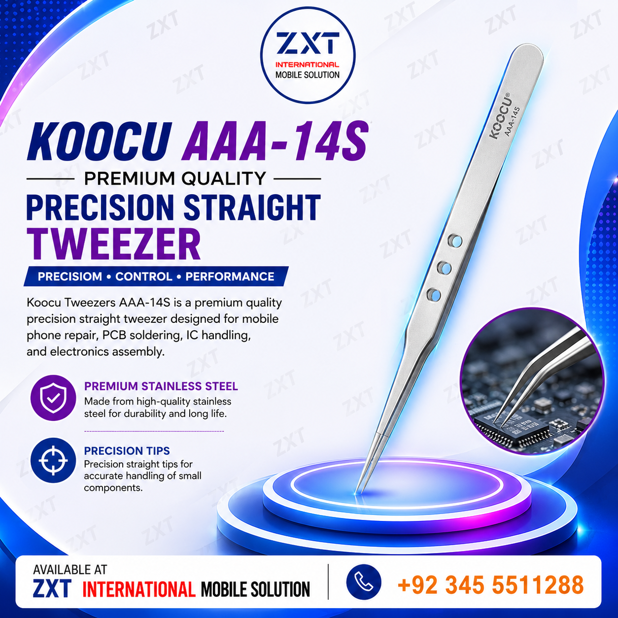 Koocu Tweezers AAA-14S Premium Quality Precision Straight Tweezer - Image 1