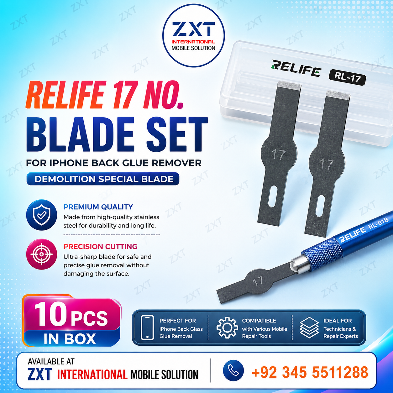 Relife 17 No. Blade Set for iPhone Back Glue Remover & Demolition Special Blade (10PCS) - Image 1