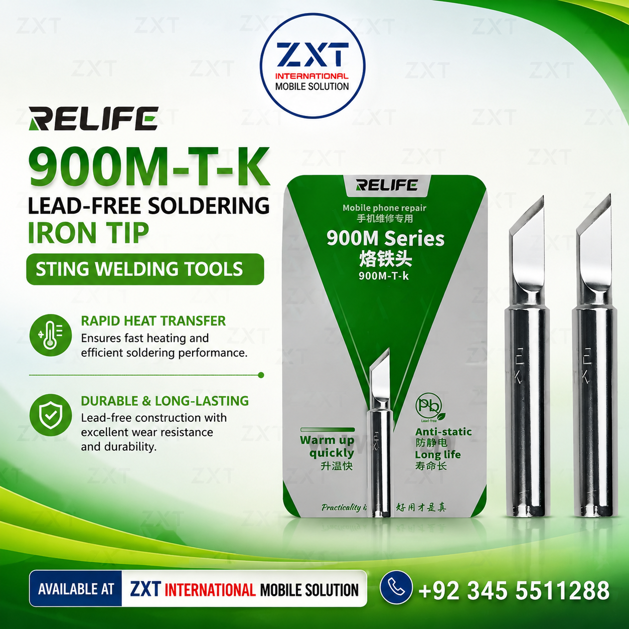 RELIFE 900M-T-K Lead-Free Soldering Iron Tip | Knife Shape Welding Tip for 936/937 Stations - Image 1