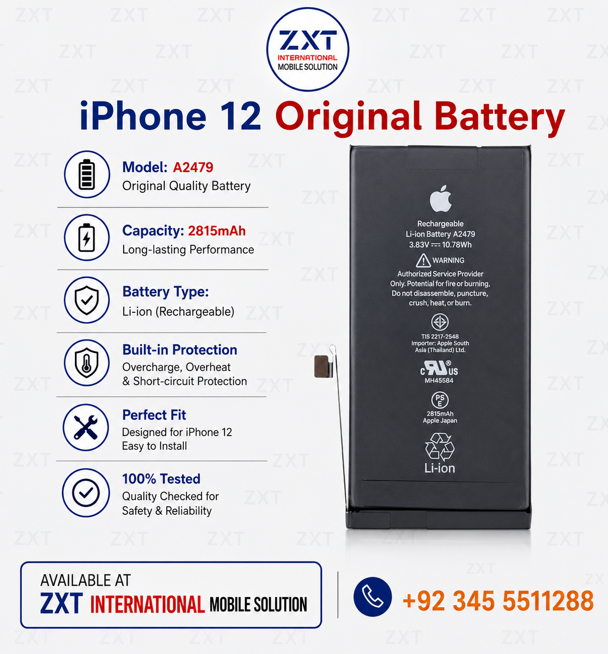 iPhone 12 Original Battery – High Capacity Replacement Battery for Reliable Performance - Image 1