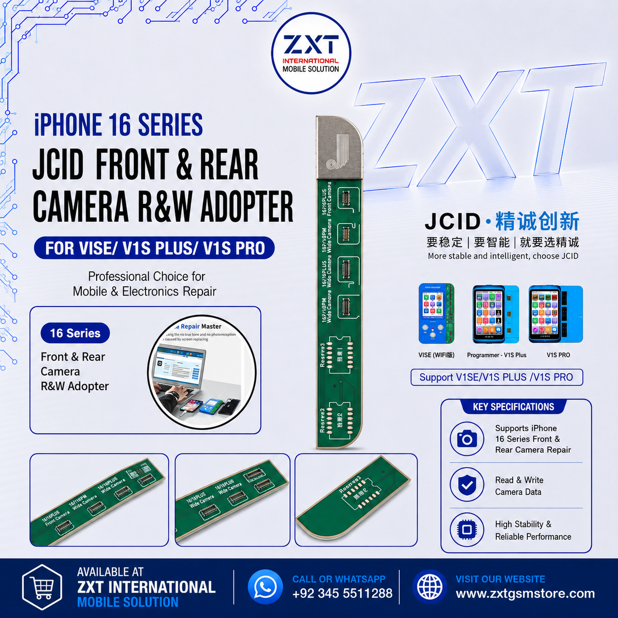 iPhone 16 Series JCID Front & Rear Camera R&W Adapter for V1SE, V1S Plus & V1S Pro - Image 1