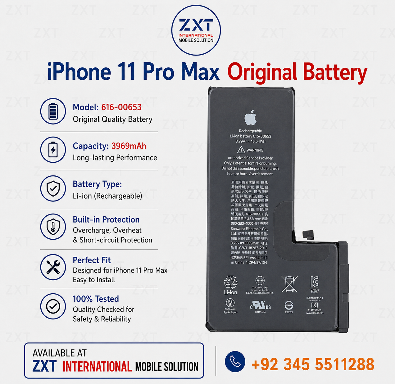 iPhone 11 Pro Max Original Battery – High Capacity Replacement Battery for Reliable Performance - Image 1