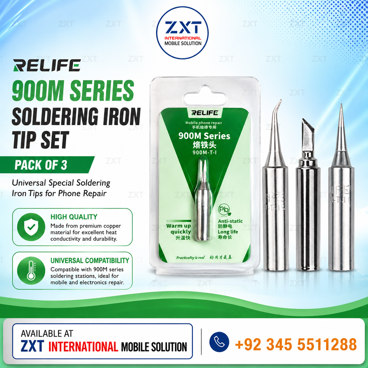 RELIFE 900M Series Universal Special Soldering Iron Tip Set (Pack of 3) for Phone Repair - Image 1