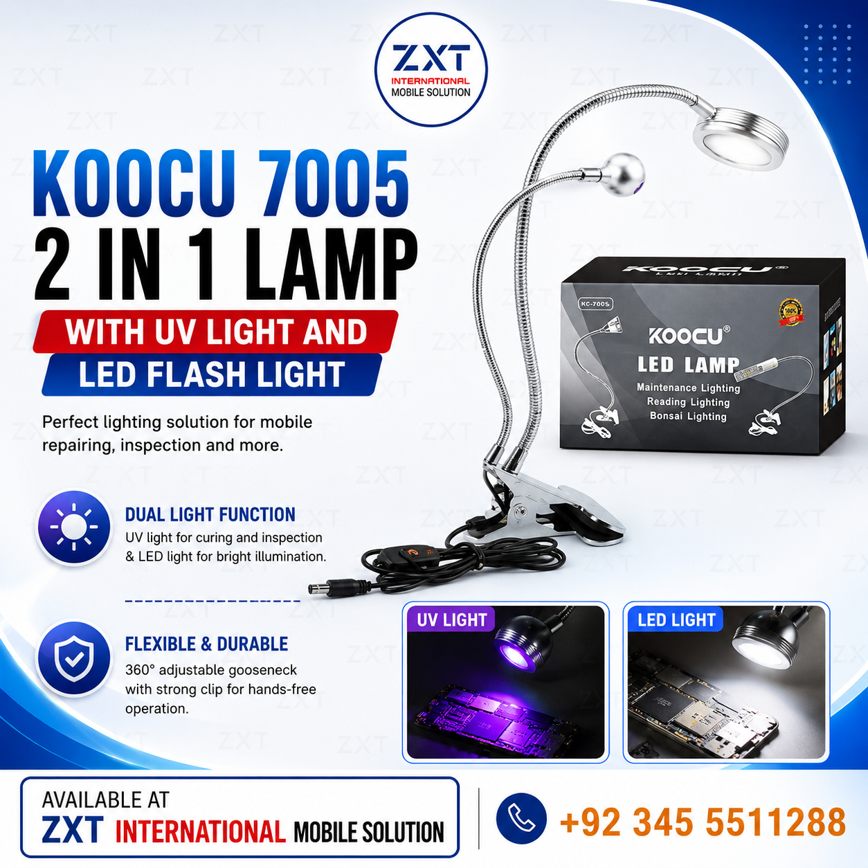 Koocu 7005 2 in 1 UV Light & LED Flash Light - Image 1