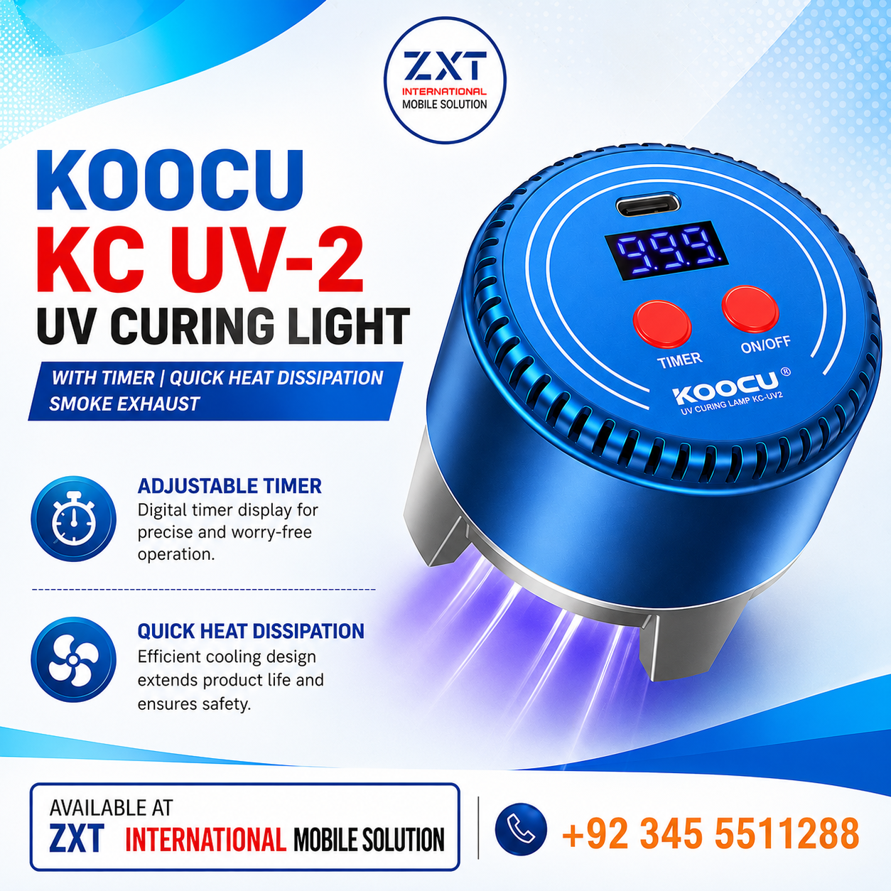 KOOCU KC UV-2 UV Curing Light with Timer, Smoke Exhaust & Quick Heat Dissipation - Image 1