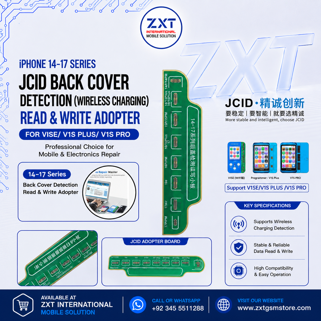 iPhone 14–17 Series JCID Back Cover Detection (Wireless Charging) Read & Write Adopter for V1SE / V1S Plus / V1S Pro - Image 1