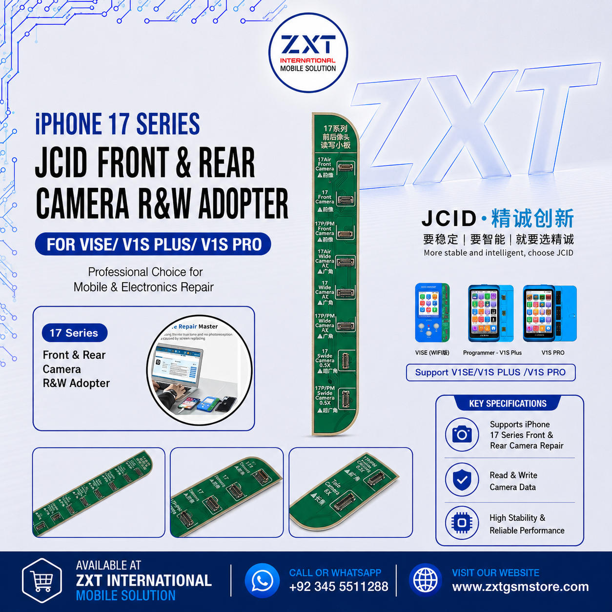 iPhone 17 Series JCID Front & Rear Camera Repair Adapter for V1SE, V1S Plus & V1S Pro - Image 1