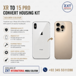 XR to 15 Pro Convert Housing Kit – Golden Colour Premium Back Glass & Frame Replacement