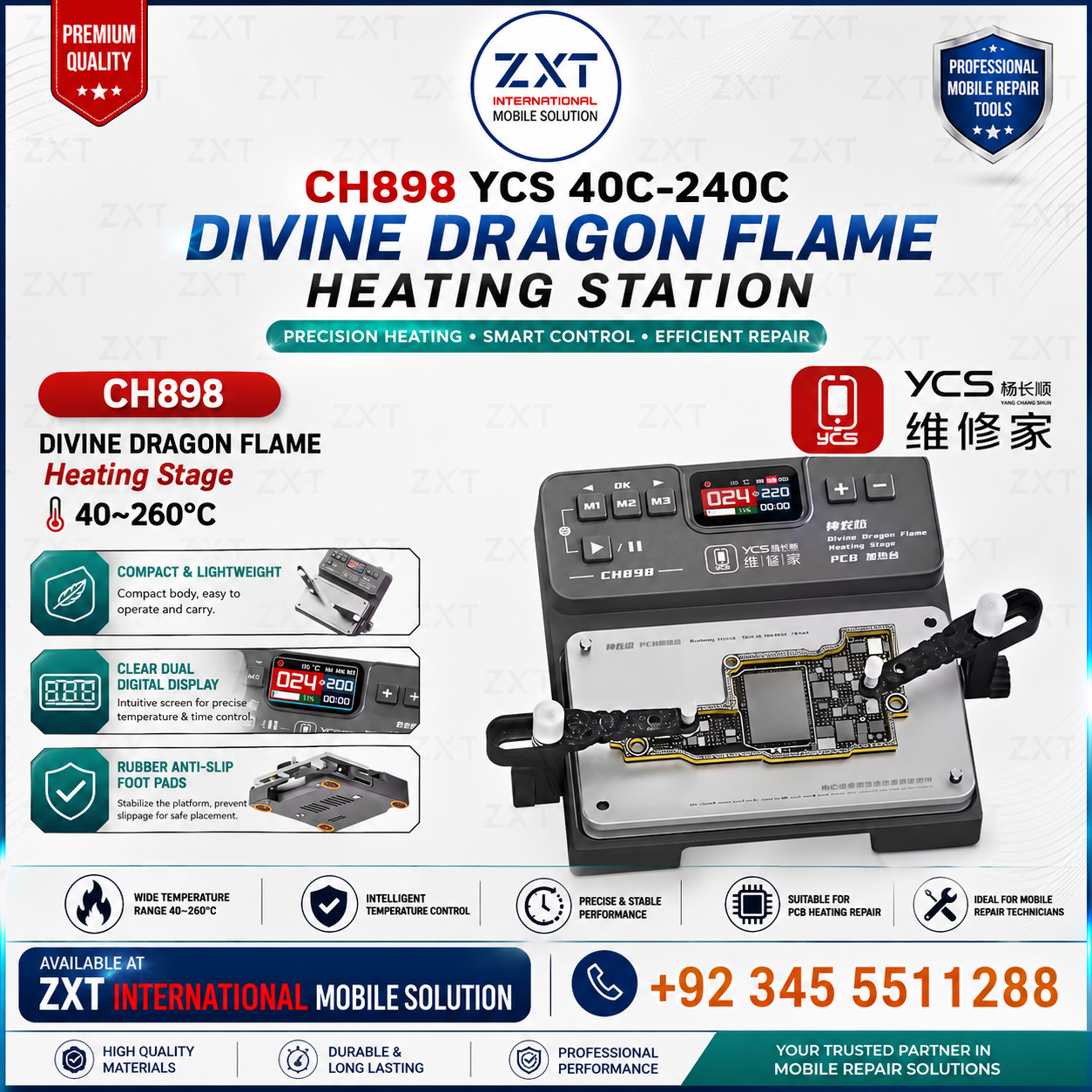 CH898 YCS 40°C–260°C Divine Dragon Flame Heating Station for Mobile Phone PCB & Motherboard Repair - Image 1