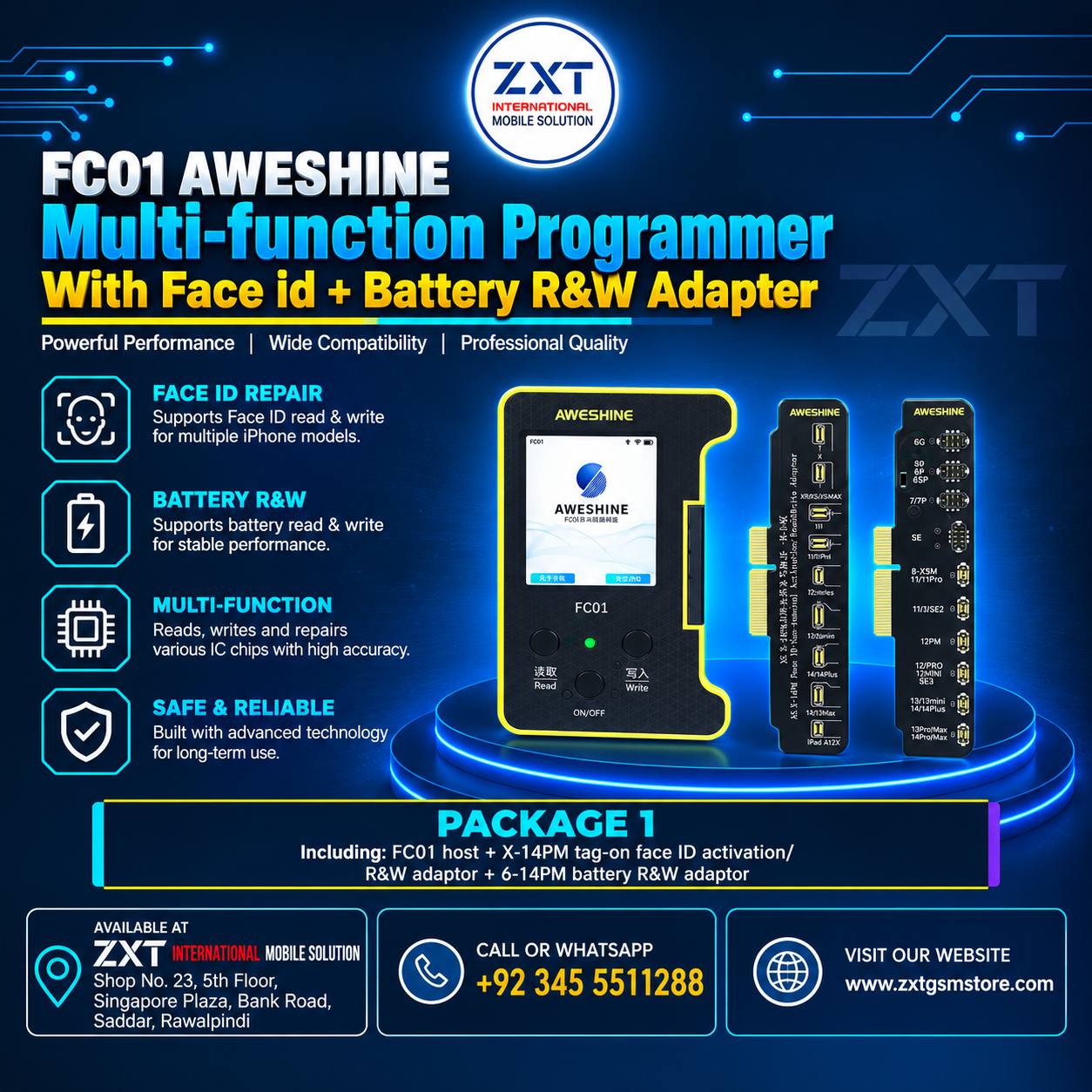 FC01 AWESHINE Multi-Function Programmer with Face ID & Battery R/W Adapter - Image 1