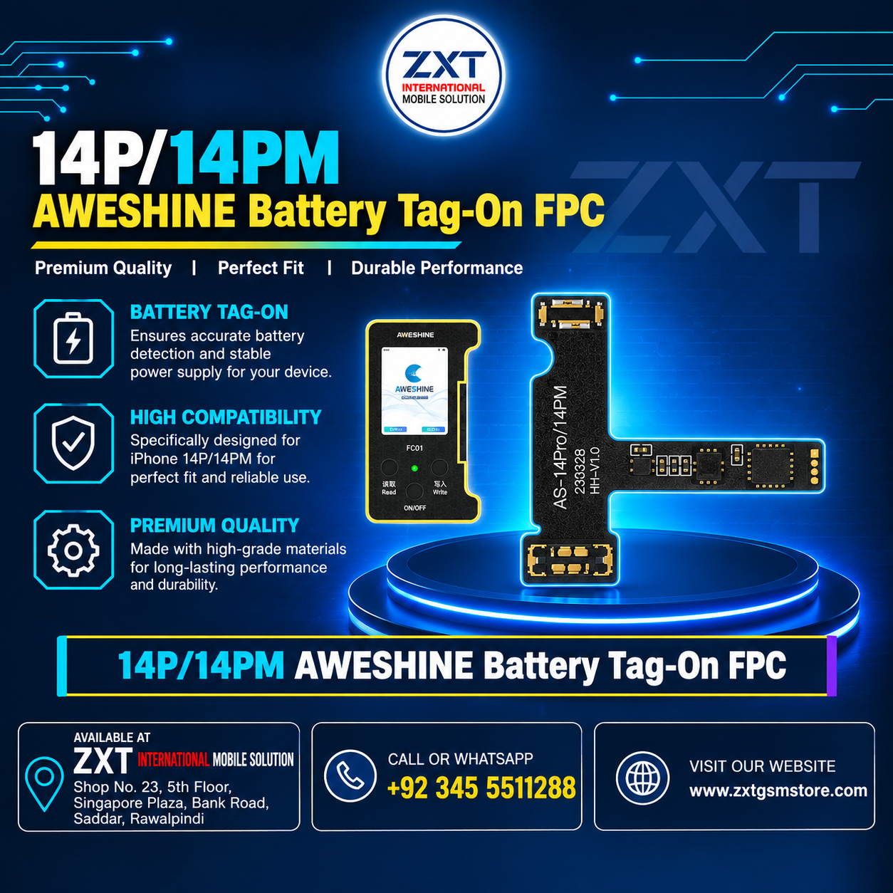 14P/14PM AS Battery Tag-On FPC – iPhone 14 Pro/Pro Max Battery Repair Flex Cable - Image 1