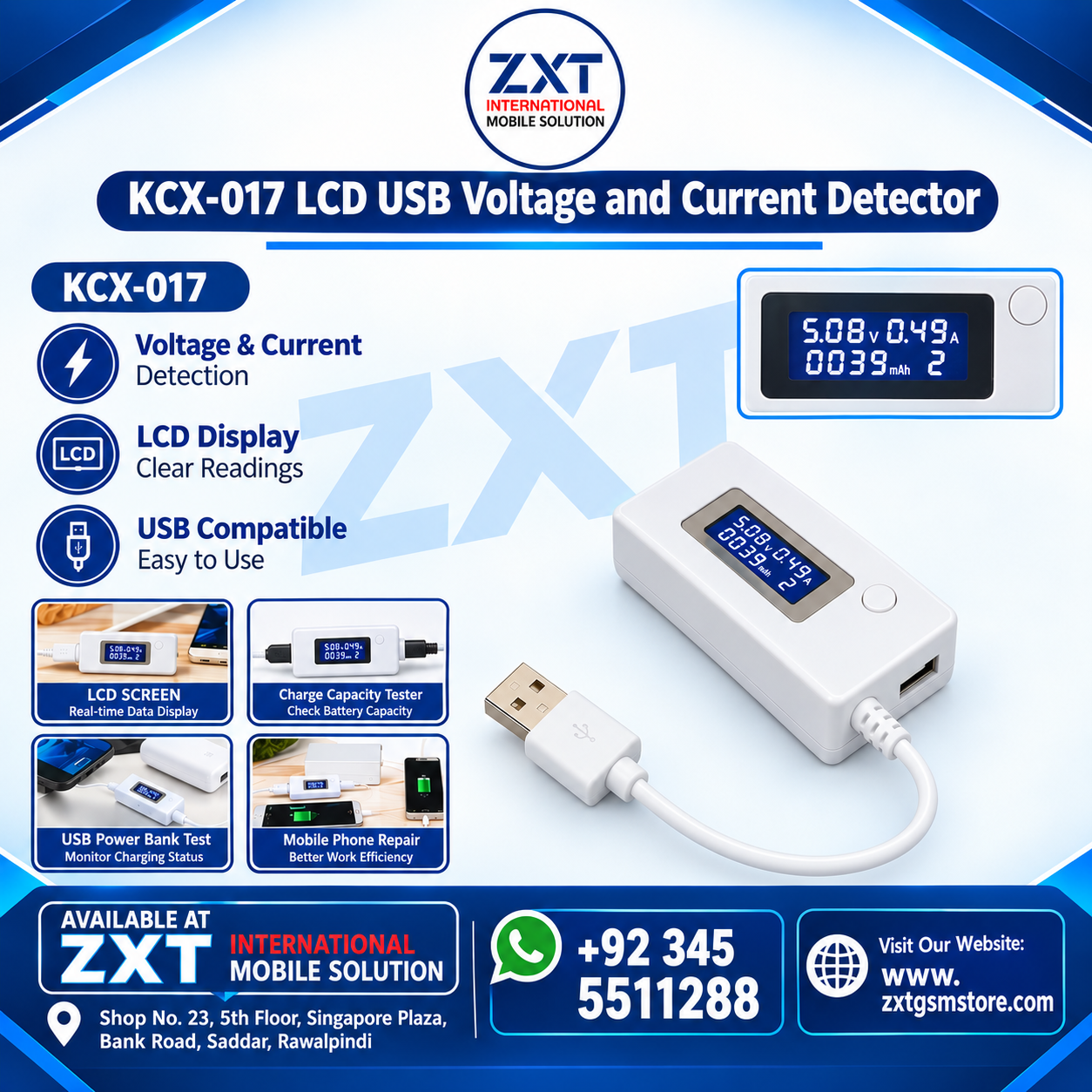 KCX-017 LCD USB Voltage and Current Detector | USB Tester - Image 1