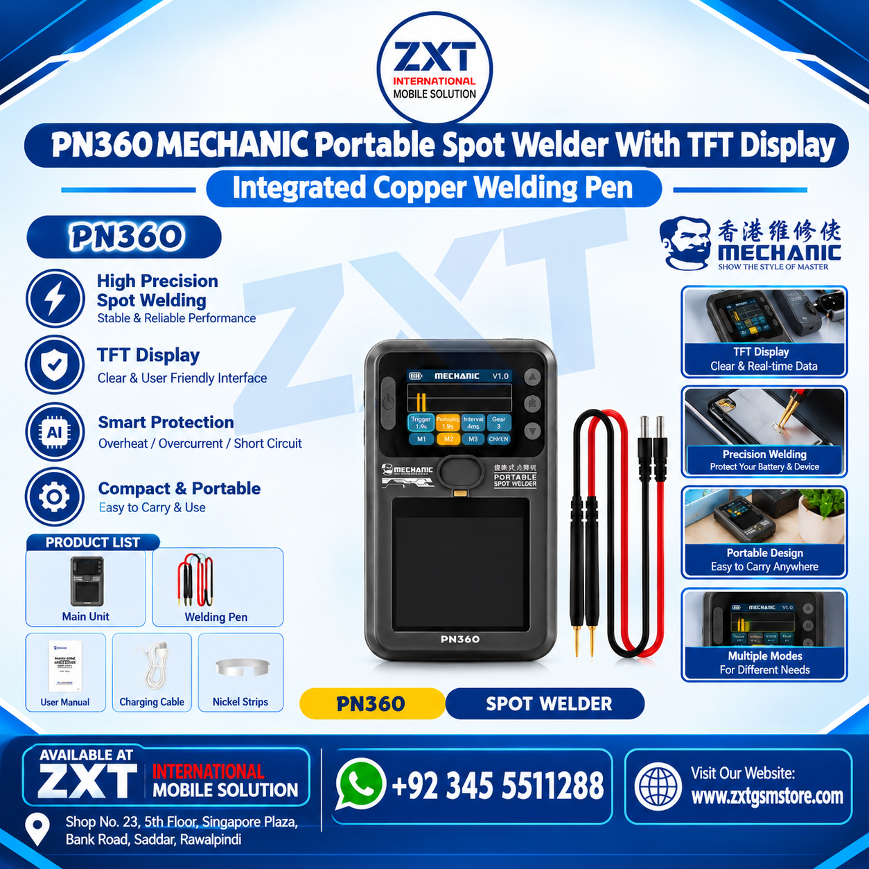 PN360 MECHANIC Portable Spot Welder with TFT Display & Precision Welding Modes - Image 1