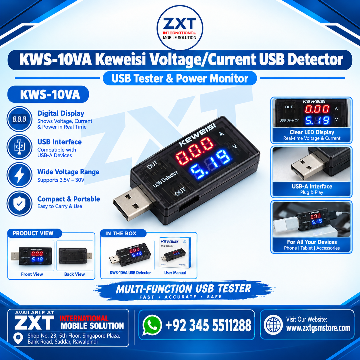 KWS-10VA Keweisi Voltage/Current USB Detector Tester - Image 1
