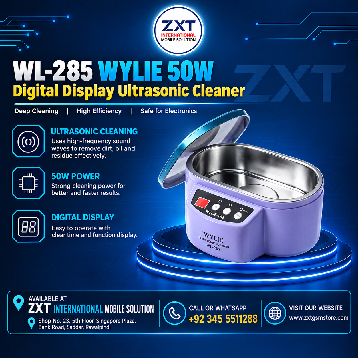 WL-285 WYLIE 50W Digital Display Ultrasonic Cleaner - Image 1