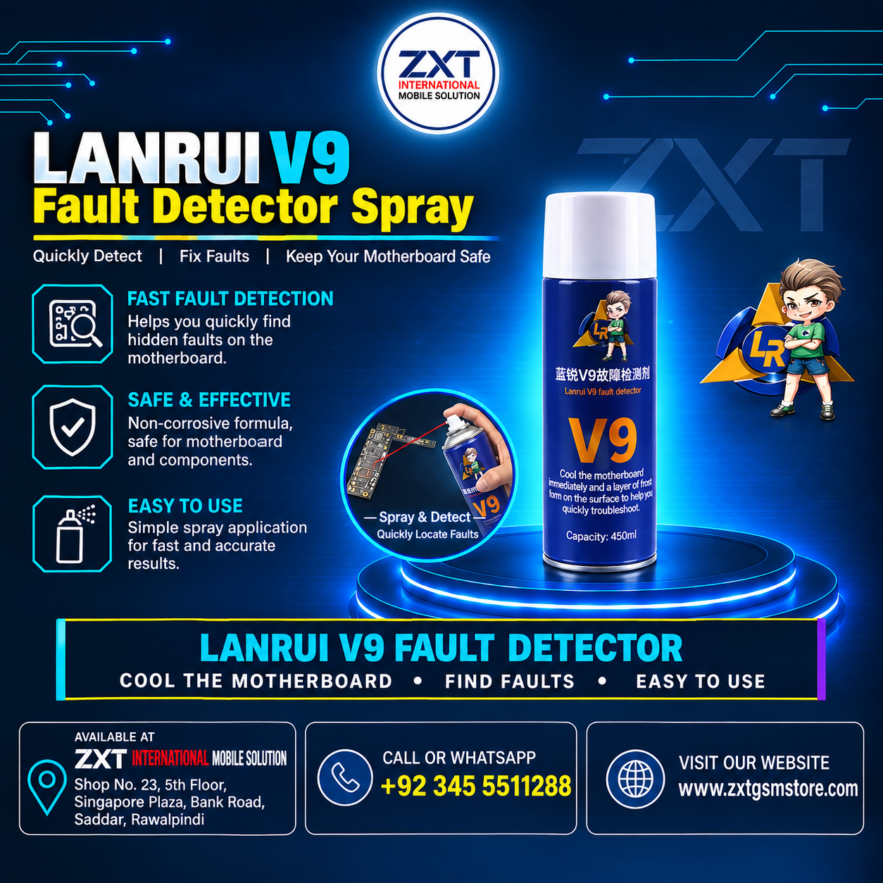 V9 LanRui 450ml Fault Detector Spray for PCB & Motherboard Repair - Image 1