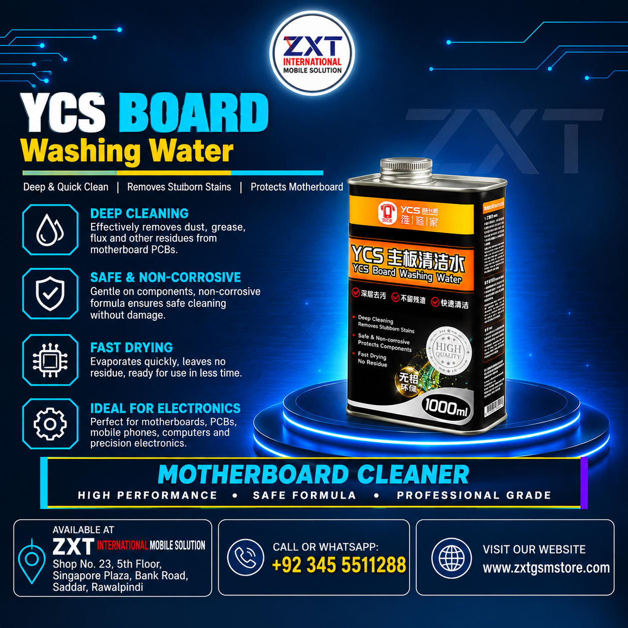 YCS Motherboard Cleaning Water 1000ml | PCB & Electronics Cleaner - Image 1