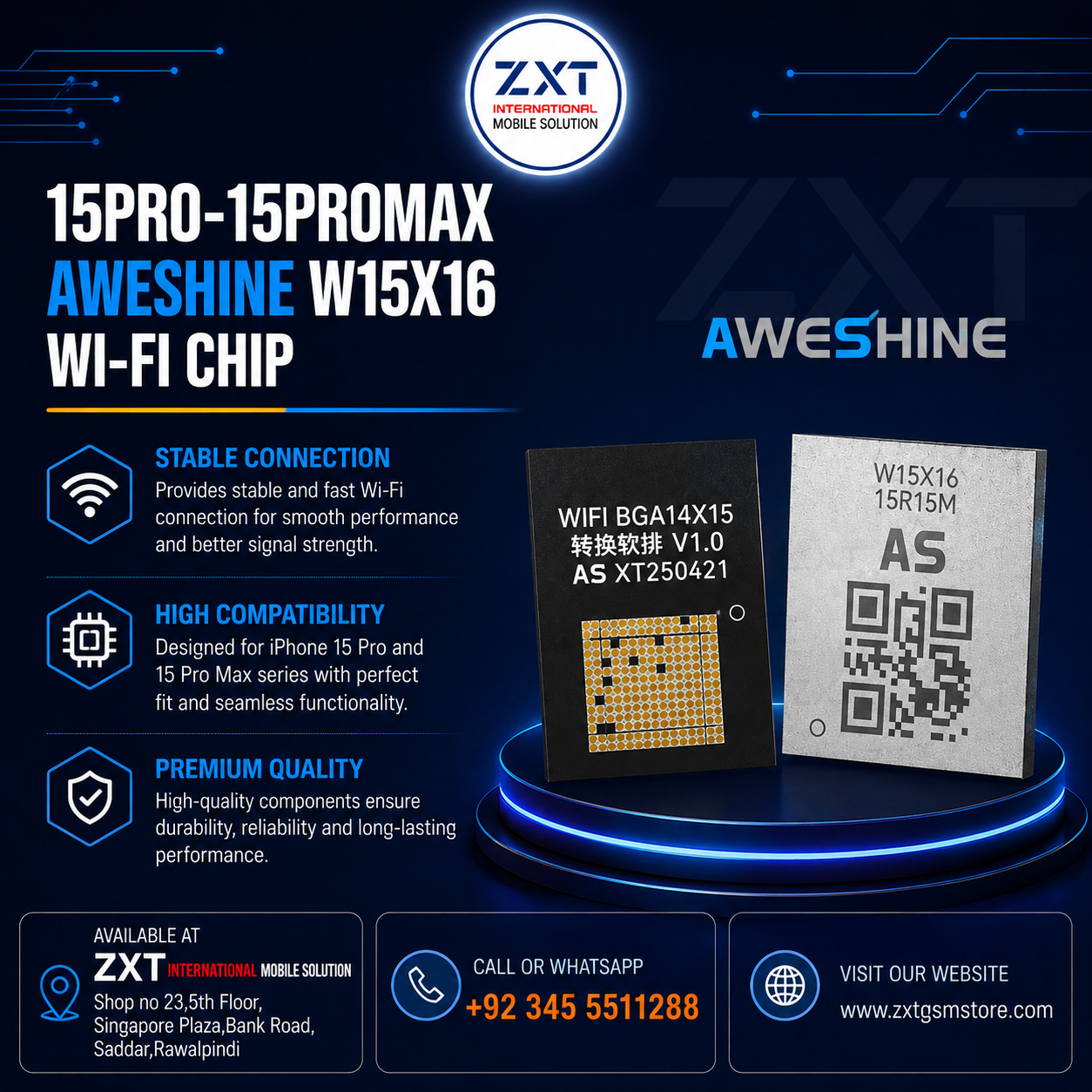 15P-15PM AWESHINE W15X16 Wi-Fi Chip for iPhone 15 Pro & Pro Max - Image 1
