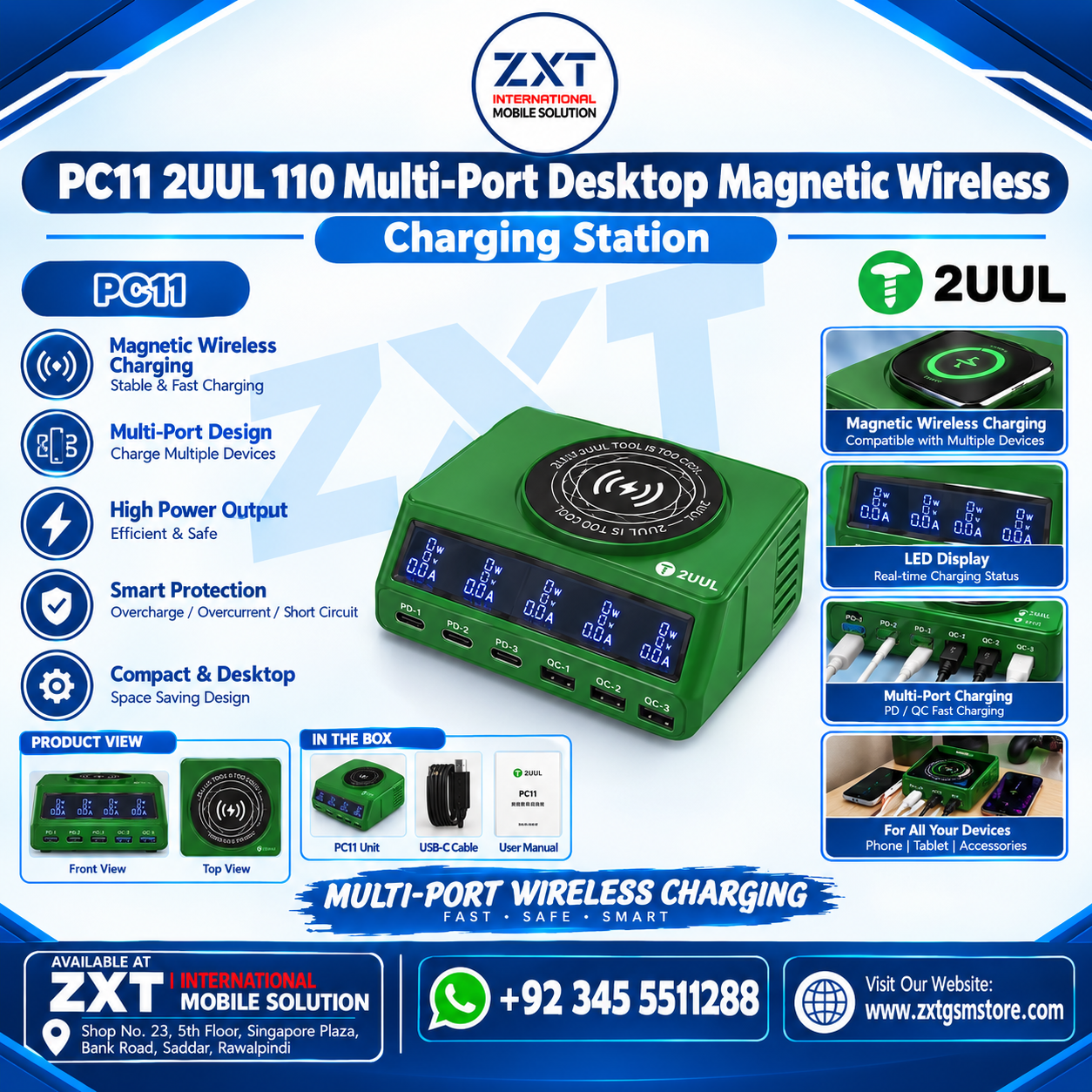 PC11 2UUL 110W Multi-Port Desktop Magnetic Wireless Charging Station - Image 1
