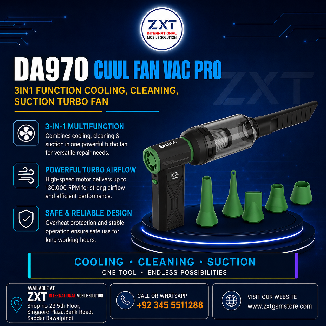 DA970 2UUL Cuul Fan Vac Pro 3-in-1 Cooling Cleaning Suction Turbo Fan - Image 1