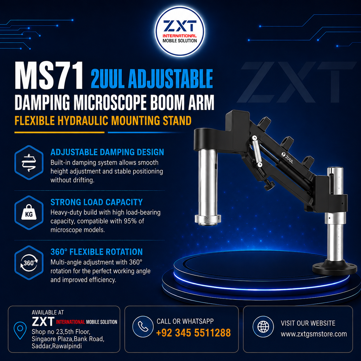 MS71 2UUL Adjustable Damping Microscope Boom Arm Flexible Hydraulic Stand - Image 1