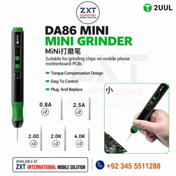 2UUL DA86 Mini Grinder Cordless Engraving Pen with 10Pcs DA82 Grinding Heads for Mobile Phone PCB Repair