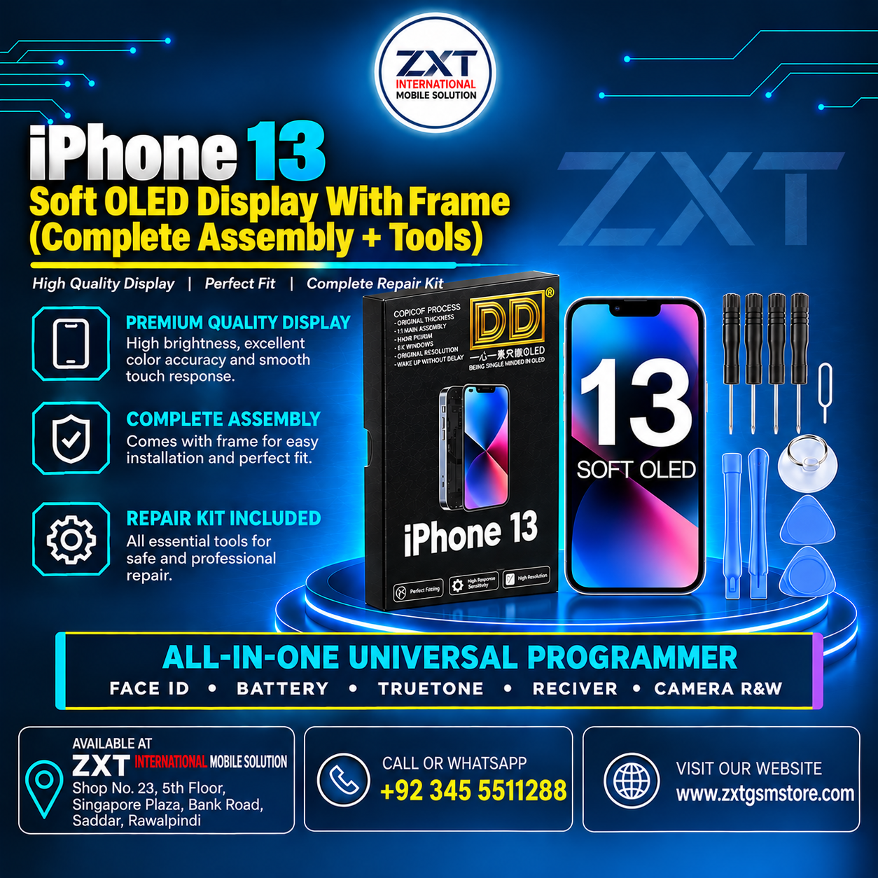 iPhone 13 Soft OLED Display With Frame – Premium Replacement Screen - Image 1