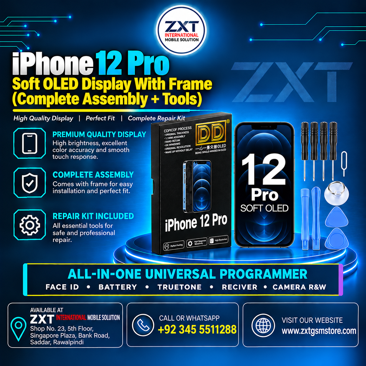 iPhone 12 Pro Soft OLED Display With Frame | Premium Replacement Screen - Image 1