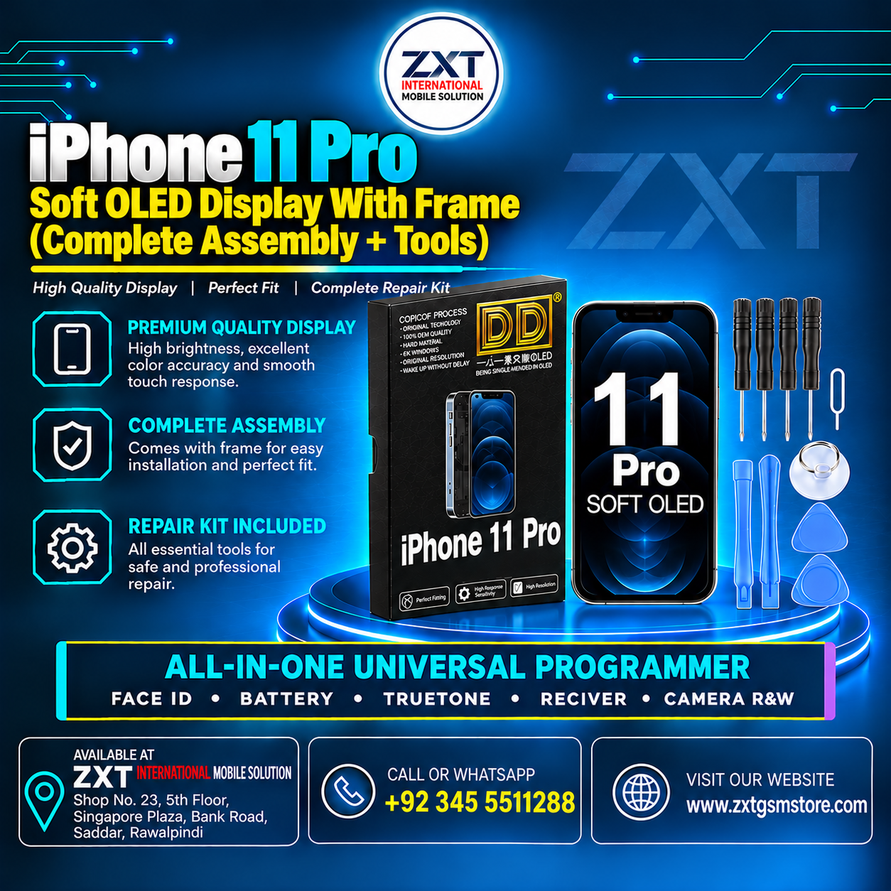 iPhone 11 Pro Soft OLED Display With Frame | Replacement Screen - Image 1