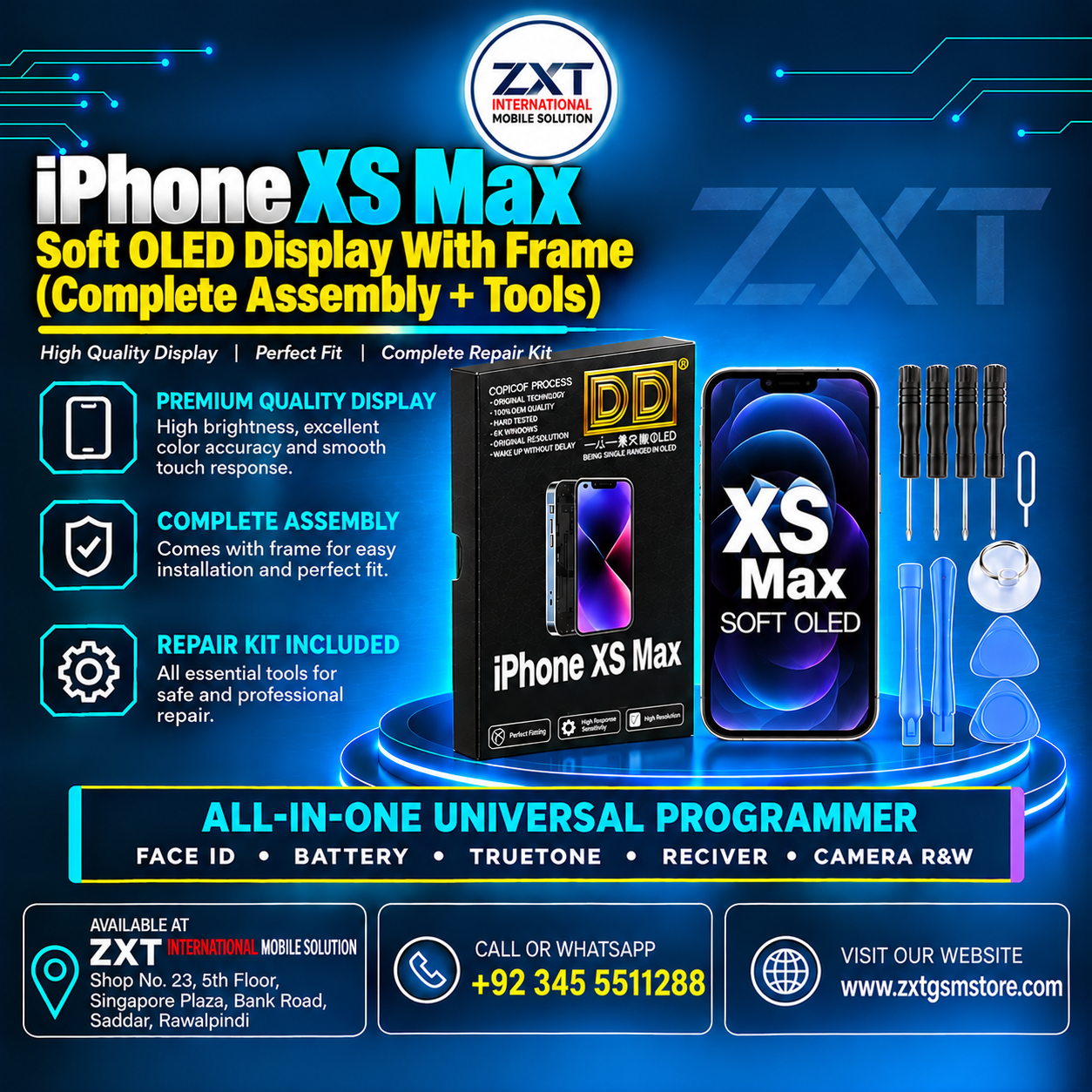 iPhone XS Max Soft OLED Display With Frame | Replacement Screen - Image 1
