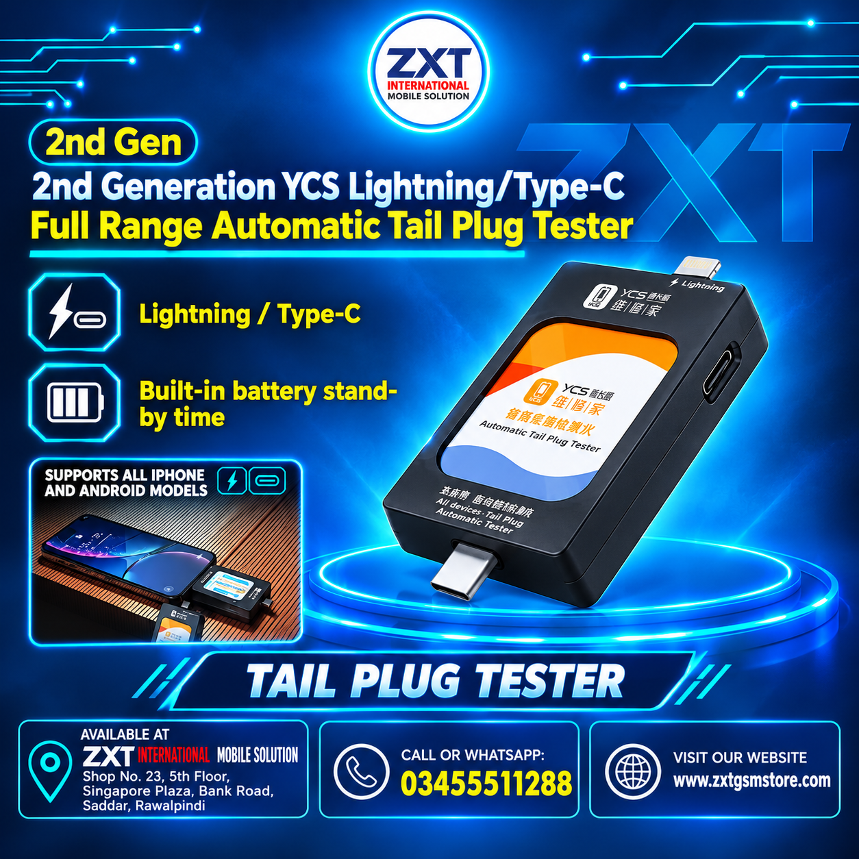 YCS 2nd Generation Lightning Type-C Tail Plug Tester - Image 1