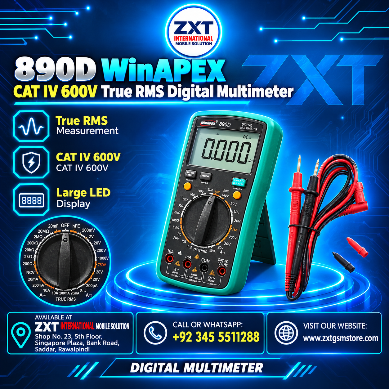 WinAPEX 890D CAT IV 600V True RMS Digital Multimeter - Image 1