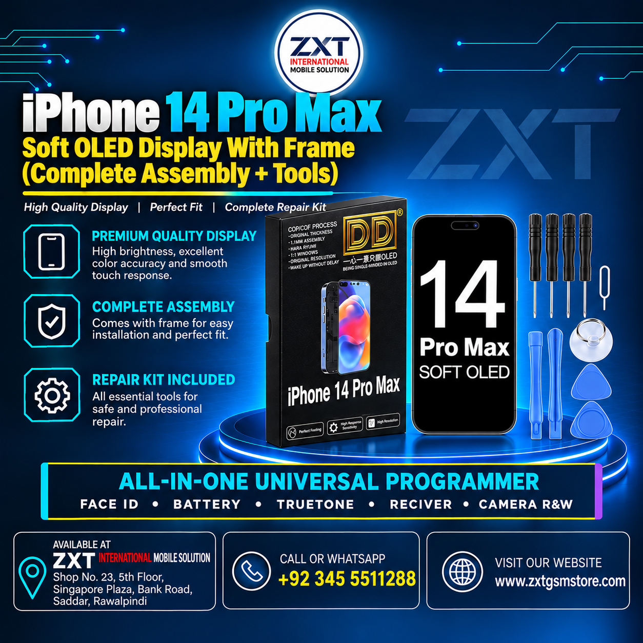 iPhone 14 Pro Max Soft OLED Display With Frame – Premium Replacement Screen - Image 1