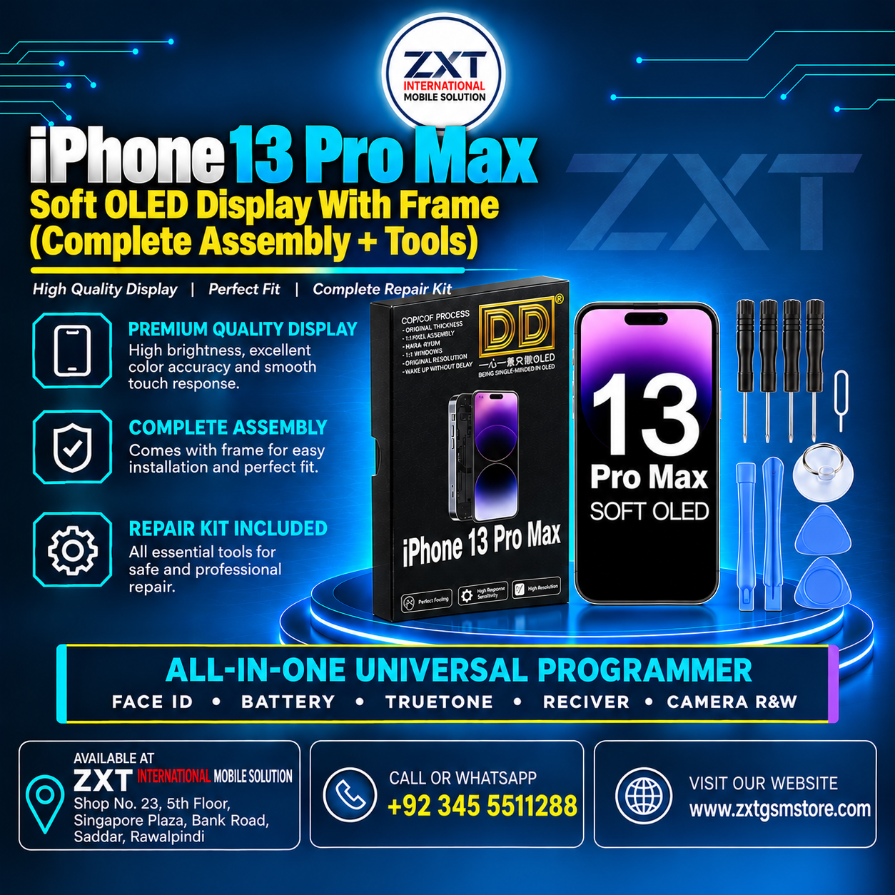 iPhone 13 Pro Max Soft OLED Display With Frame – Premium Replacement Screen - Image 1