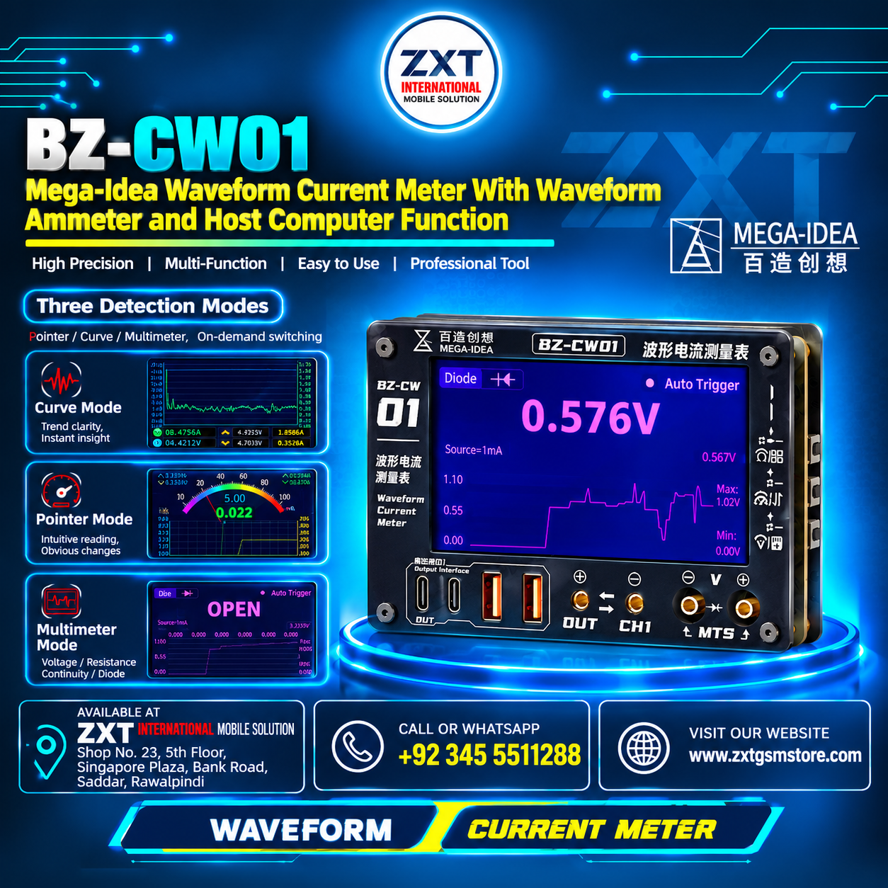 BZ-CW01 Mega-Idea Waveform Current Meter with Waveform Ammeter & Host Computer Function - Image 1